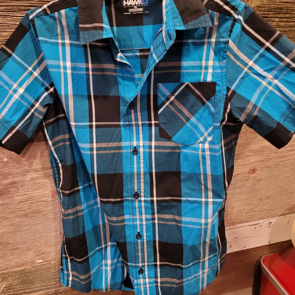 Tony Hawk Blue and Black Plaid Button Down Shirt